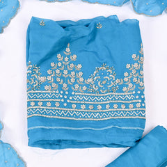Organza Sky Blue Unstitched Suit