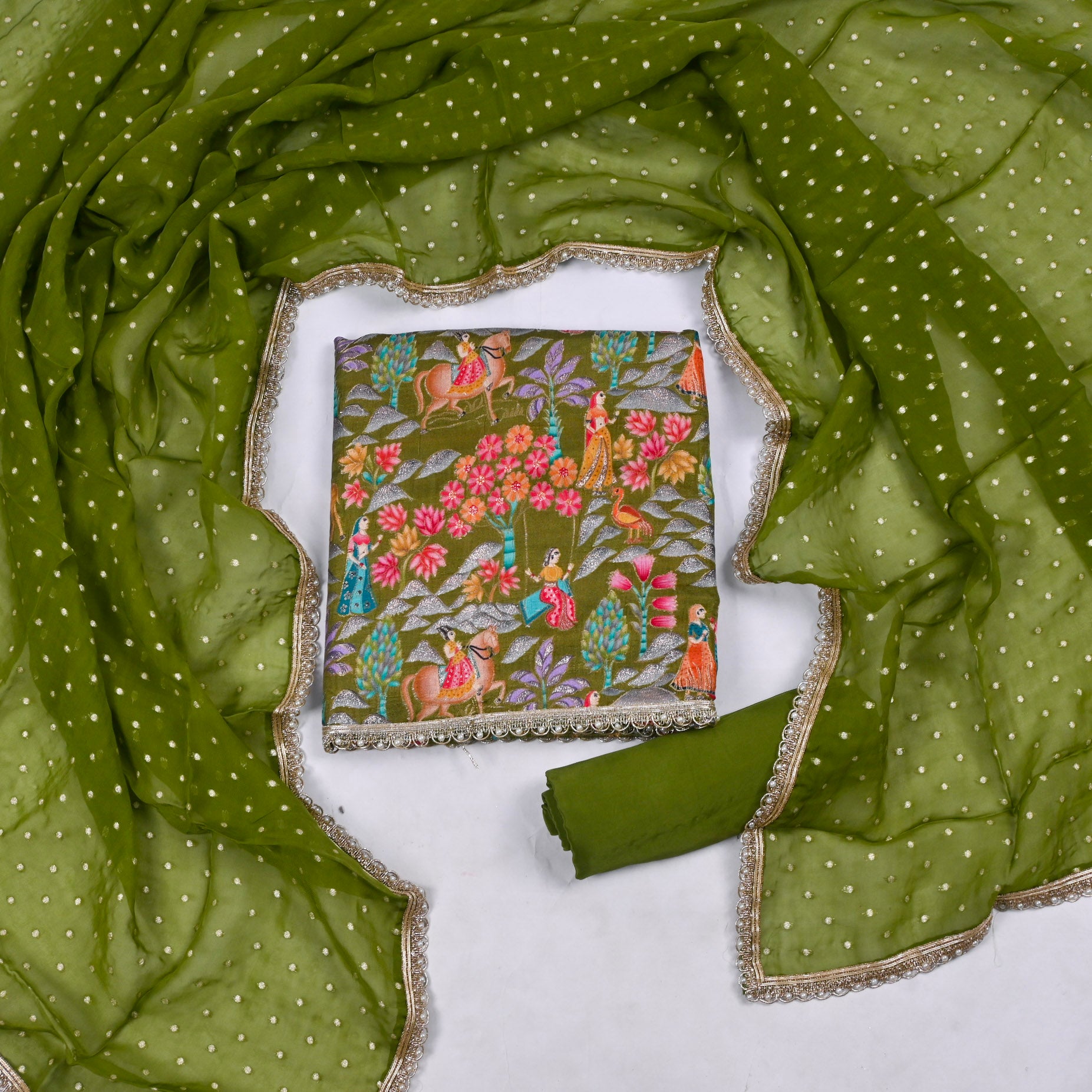 Silk Mehandi Unstitched Suit