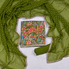 Silk Mehandi Unstitched Suit