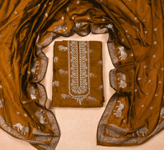 Banarasi Mustard Brown Unstitched Suit