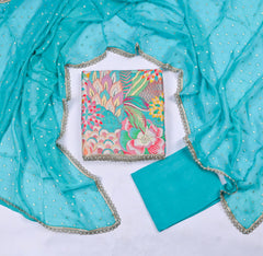 Banarasi Silk Sky Blue Unstitched Suit