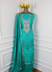 Muslin Teal Blue Unstitched Suit