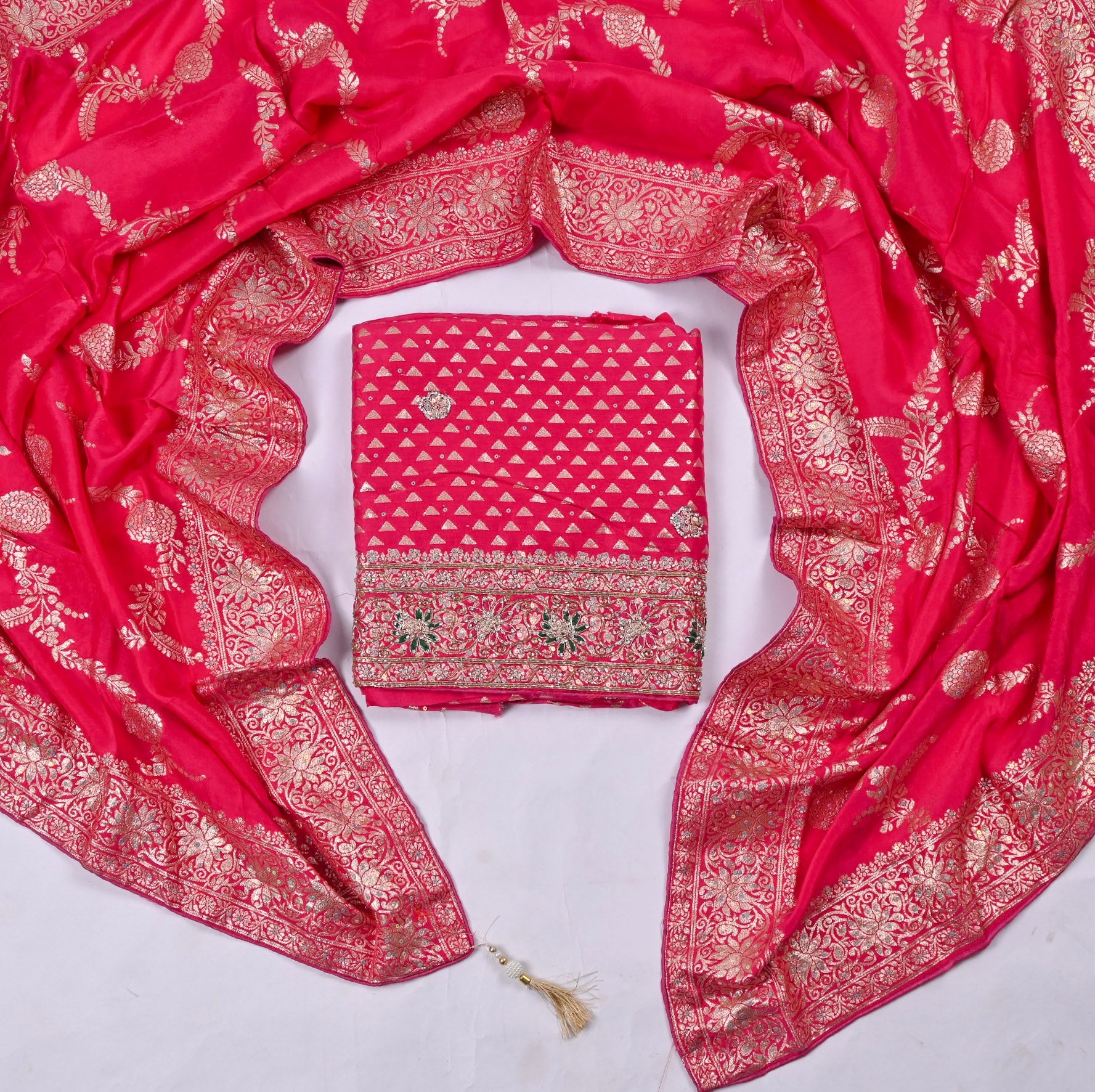Banarasi Silk Pink Unstitched Suit