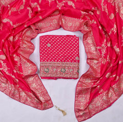 Banarasi Silk Pink Unstitched Suit