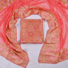 Banarasi Peach Unstitched Suit