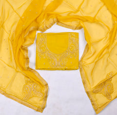 Organza Yellow Unstitched Suit