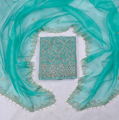 Glass Organza Sky Blue Unstitched Suit