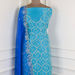 Glass Organza Aqua Blue Unstitched Suit