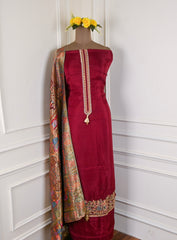 Crepe Silk Maroon Unstitched Suit