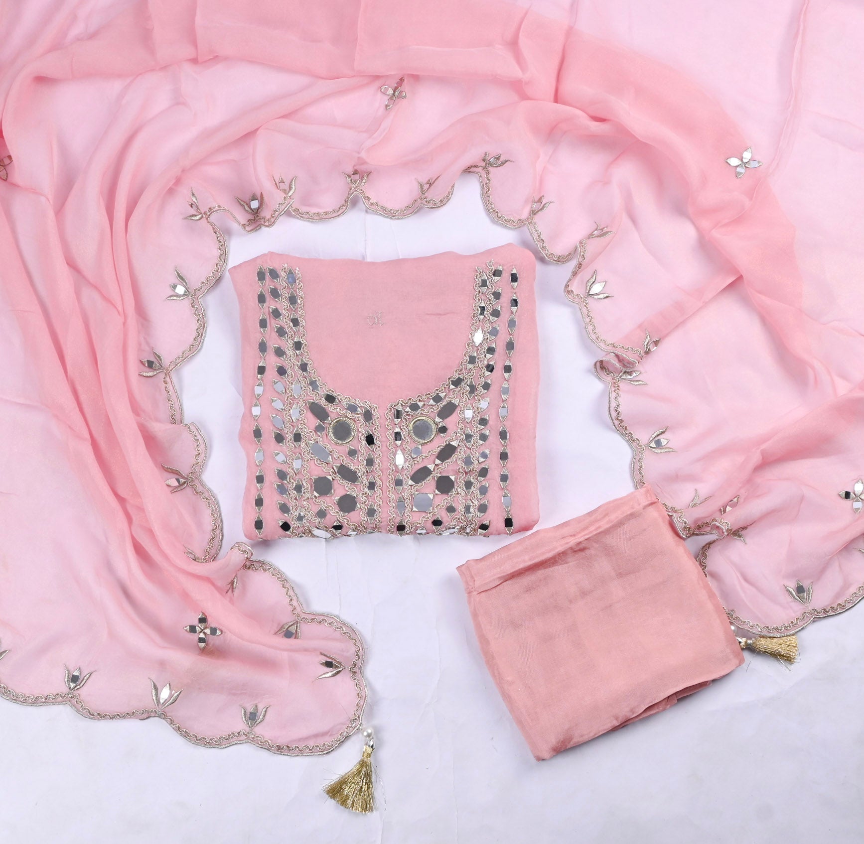Glass Organza Pink Unstitched Suit