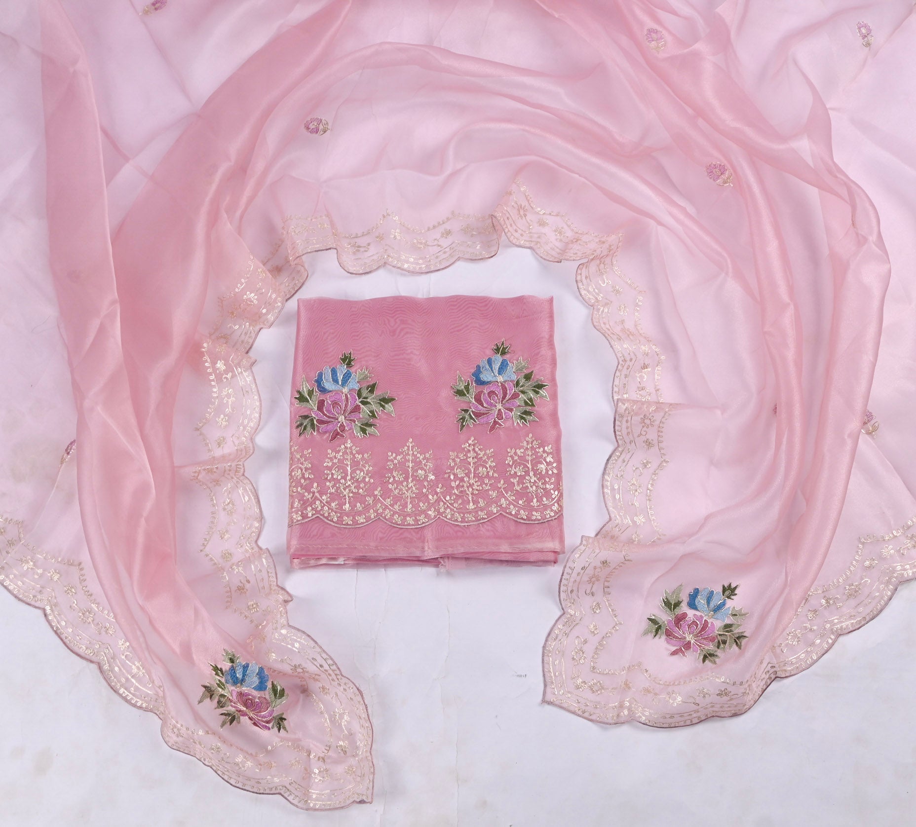 Glass Shimmer Pink Unstitched Suit