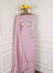 Organza Baby Pink Unstitched Suit