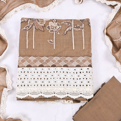 Mul Chanderi  Brown Unstitched Suit