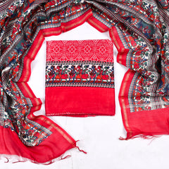 Maheshwari Cotton Red Unstitched Suit