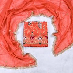 Khadi Orange Unstitched Suit