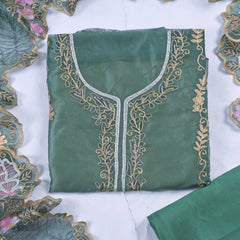 Organza Green Unstitched Suit