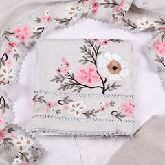 Organza Silver floral Unstitched Suit