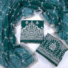 Khadi Green Stitched Lehenga Suit