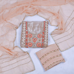 Brocade Beige Unstitched Suit