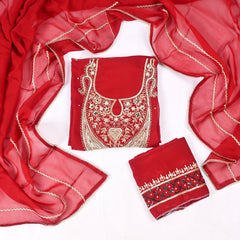 Organza Maroon Unstitched Suit