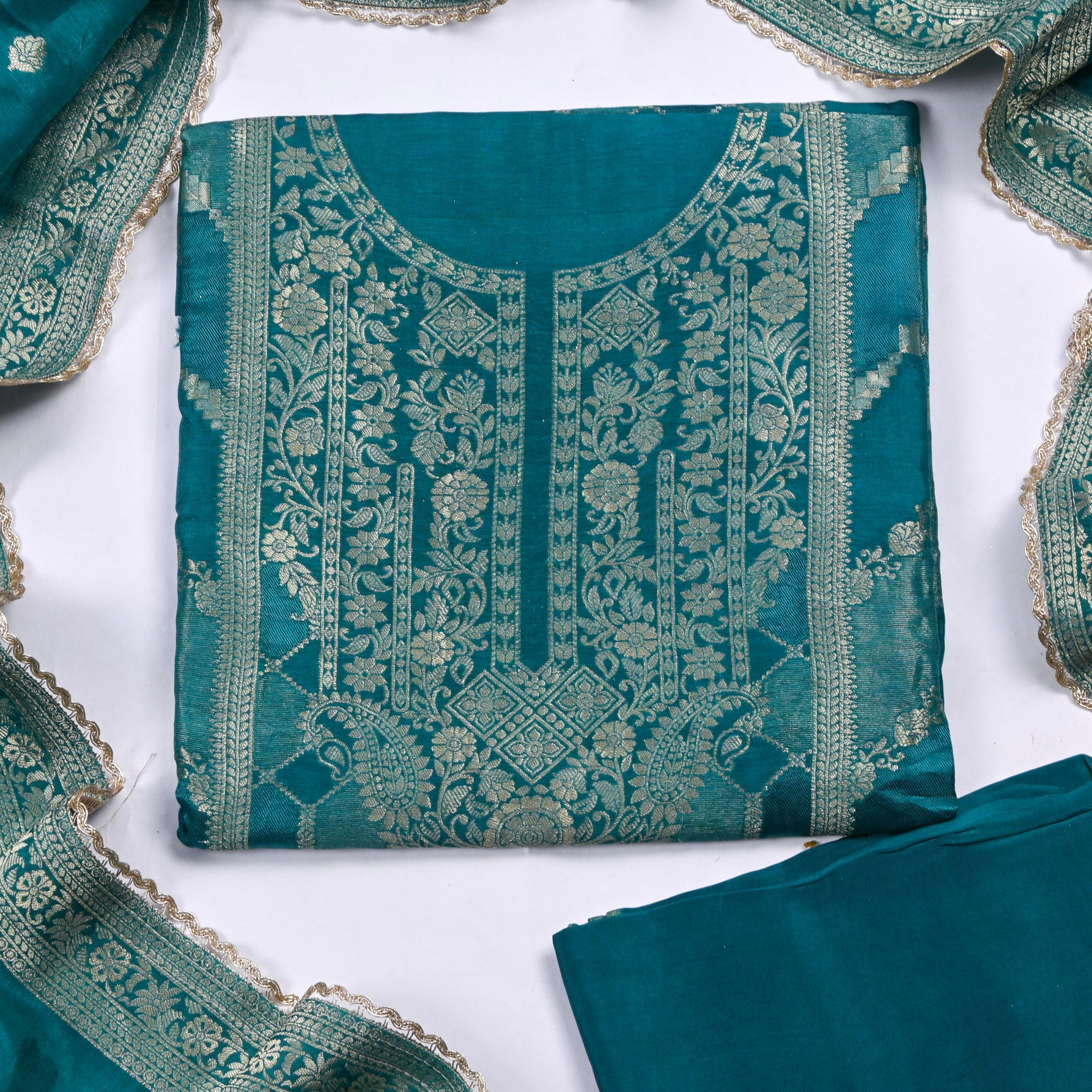 Banarasi Ferozi Unstitched Suit