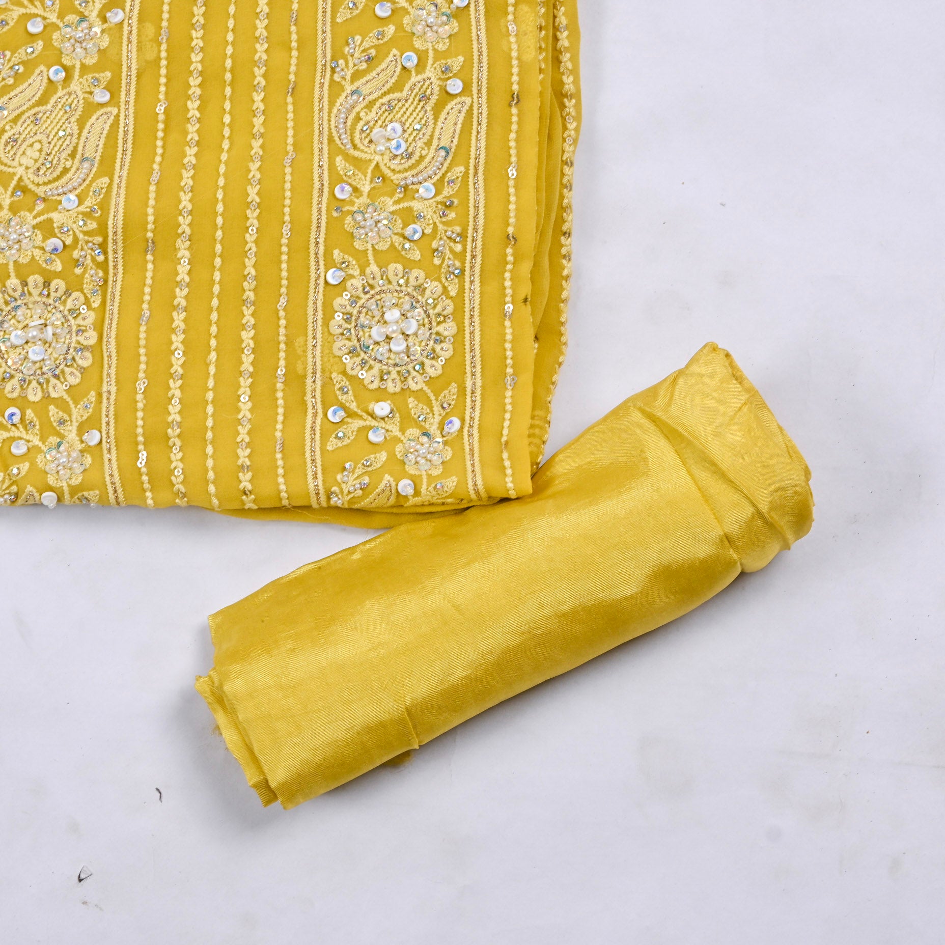 Georgette Yellow Unstitched Suit
