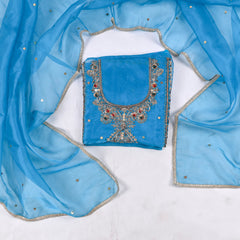 Glass Shimmer Sky Blue Unstitched Suit