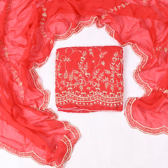 Organza Red Unstitched Suit