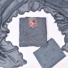 Twill Organza Powder Blue Unstitched Suit