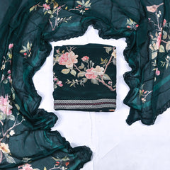 Crepe Green Unstitched Suit