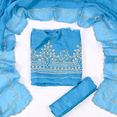 Organza Sky Blue Unstitched Suit