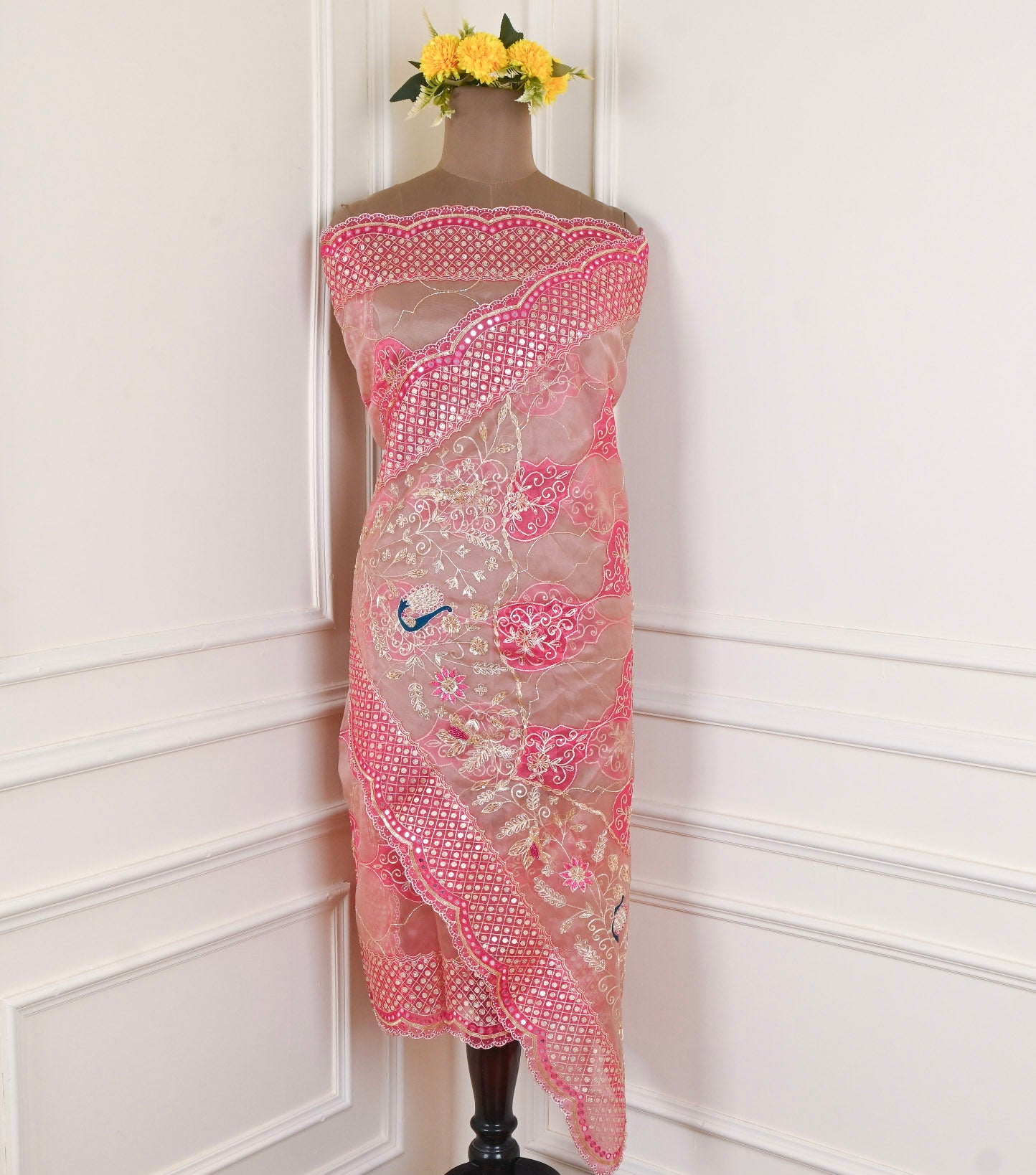 Glass Shimmer Baby Pink Unstitched Suit