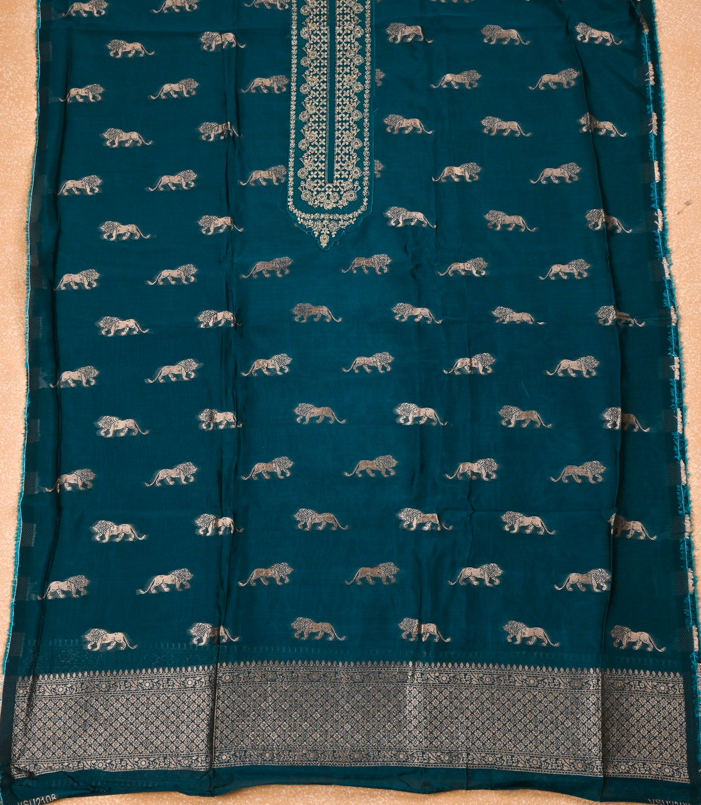 Banarasi Navy Blue Unstitched Suit