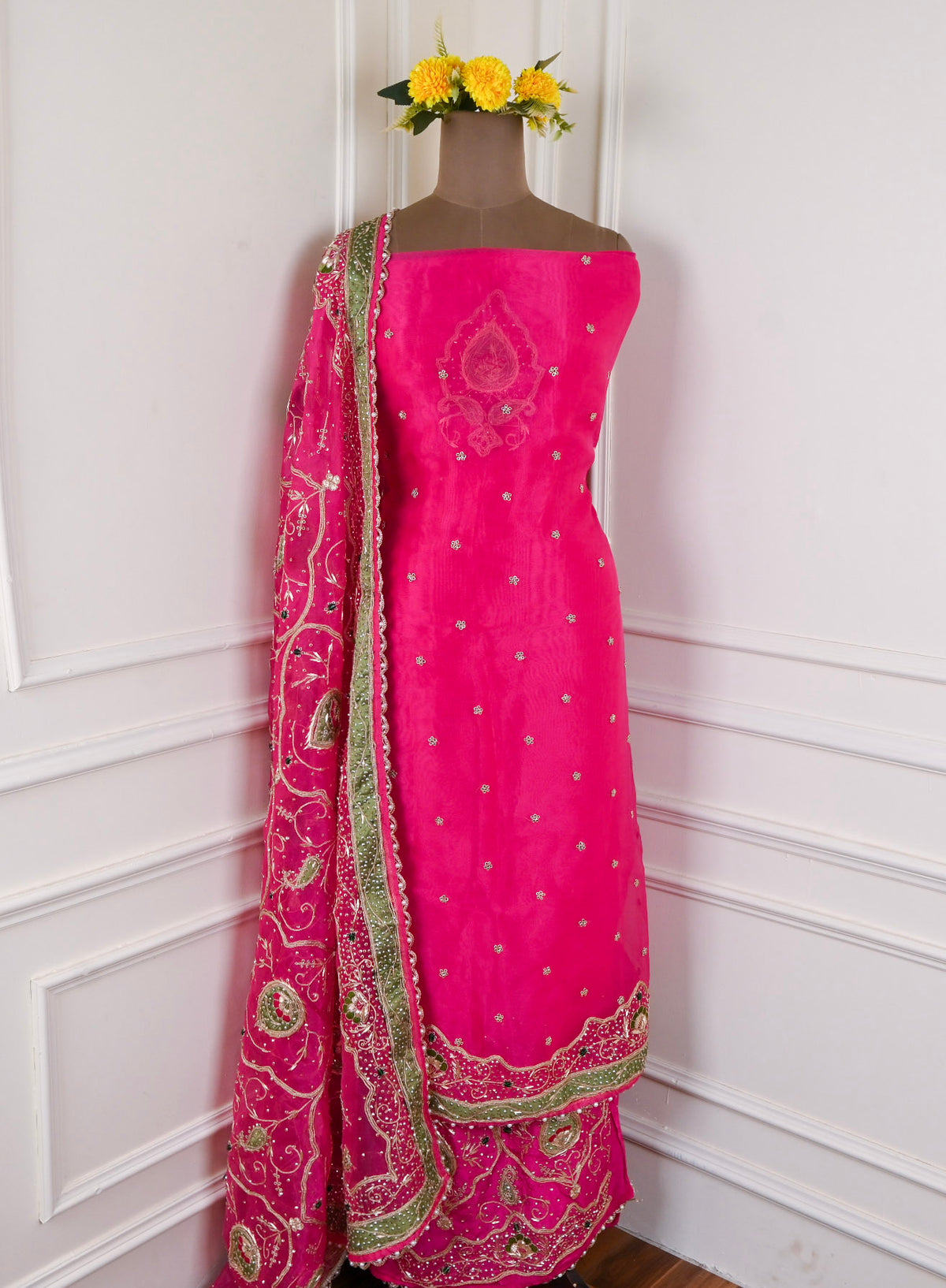 Glass Tissue Pink Unstitched Suit
