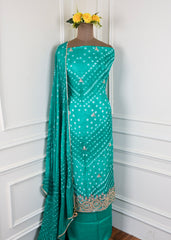 Muslin Teal Blue Unstitched Suit