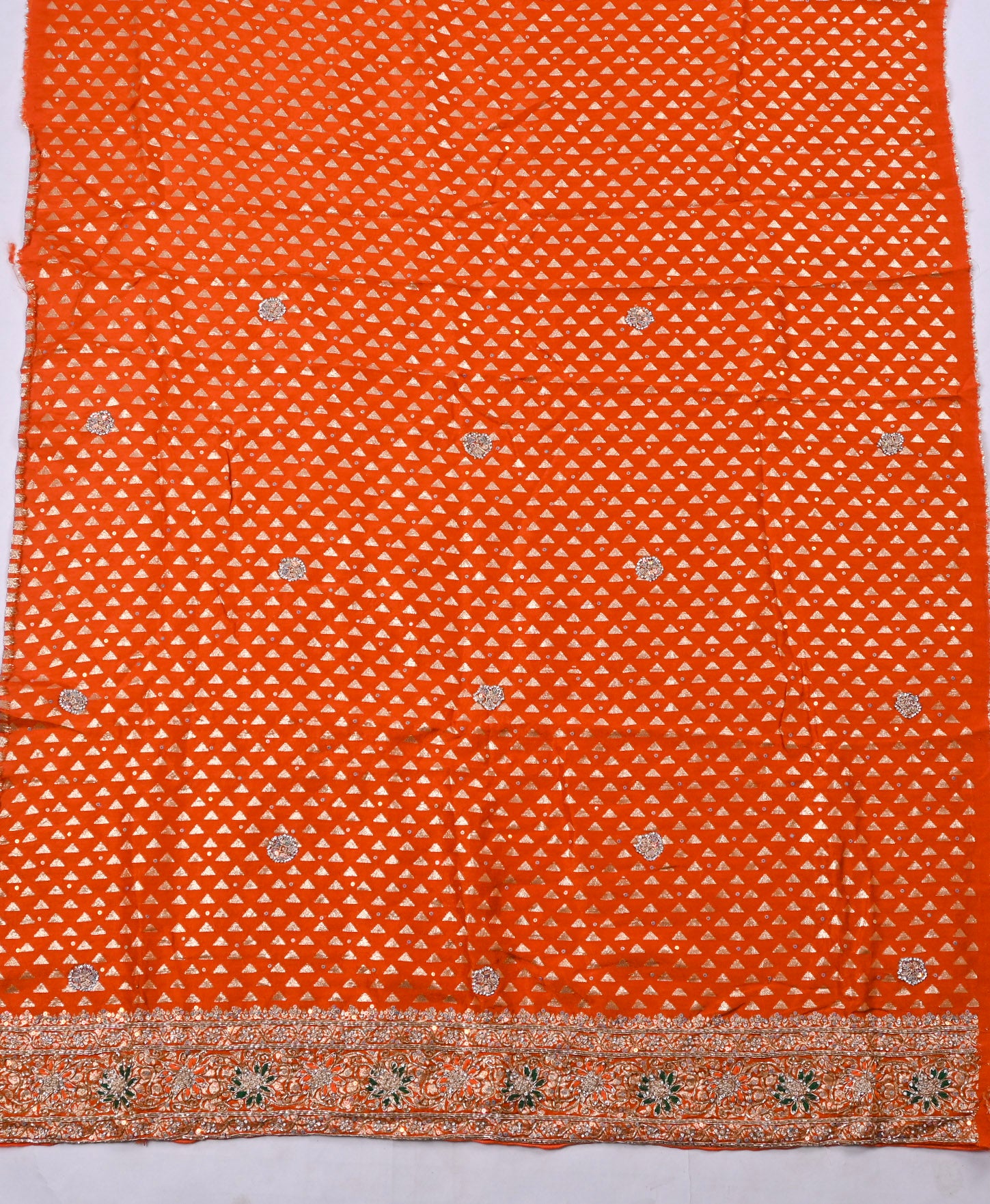 Banarasi Silk Orange Unstitched Suit