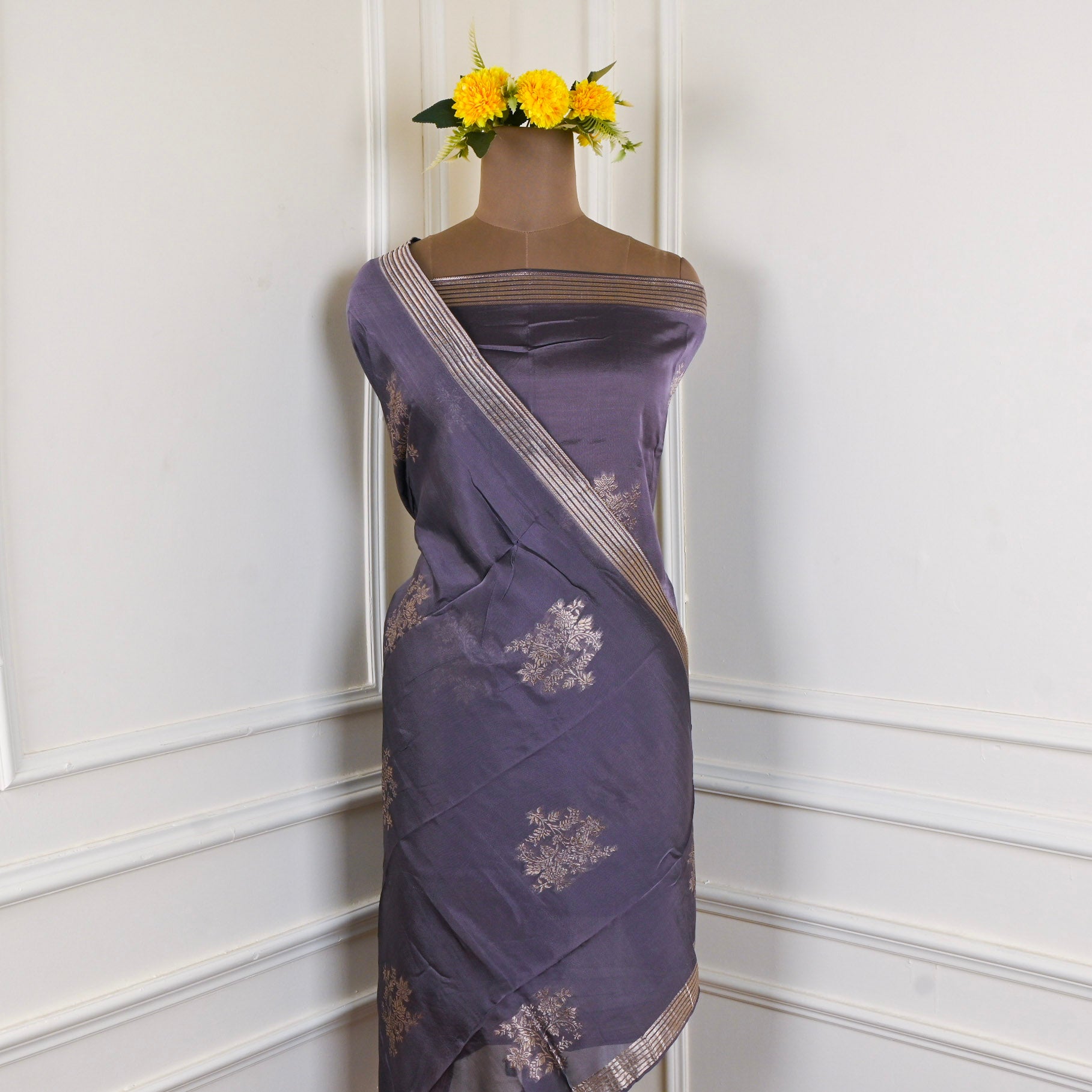 Banarasi Silk Purple Unstitched Suit