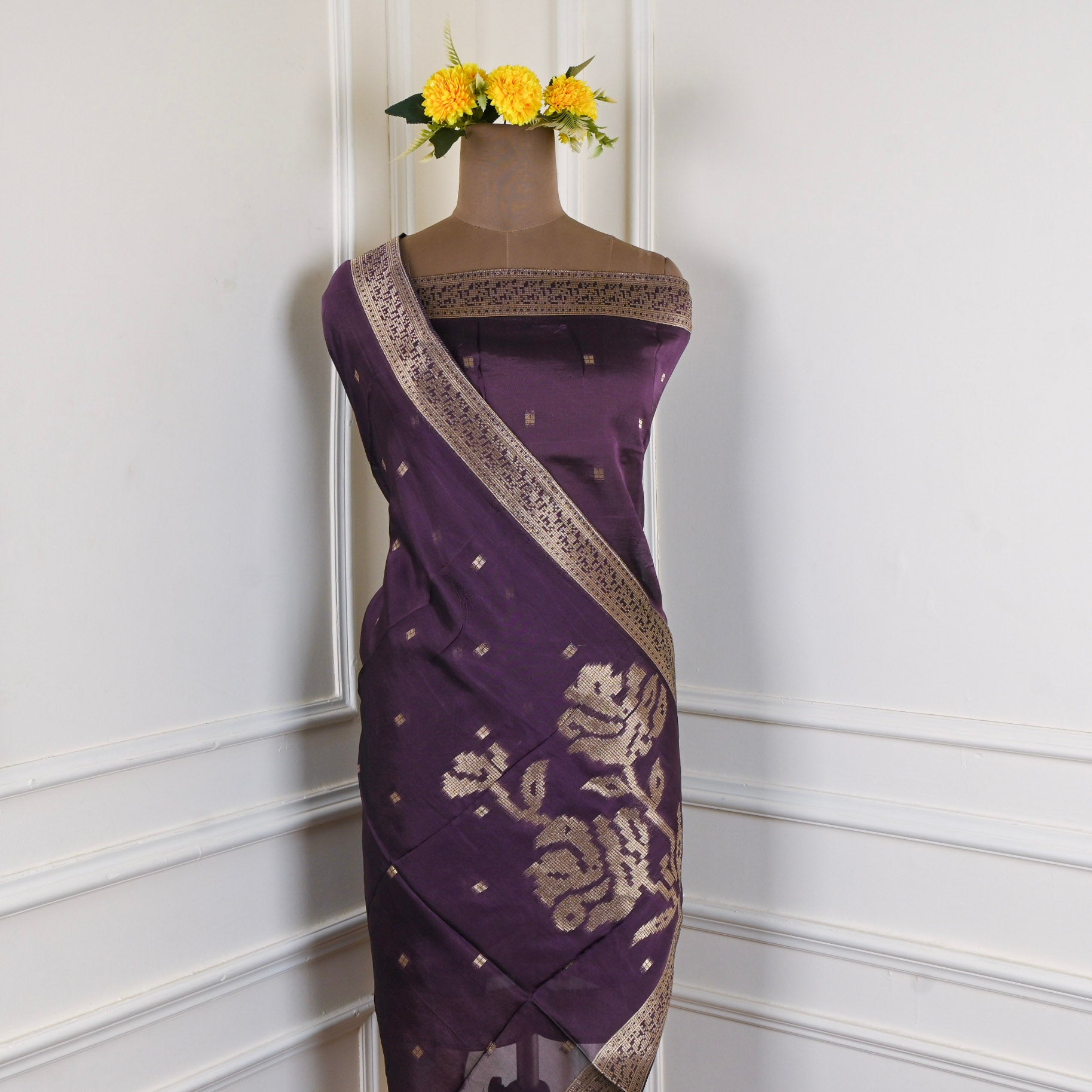 Banarasi Silk Purple Unstitched Suit