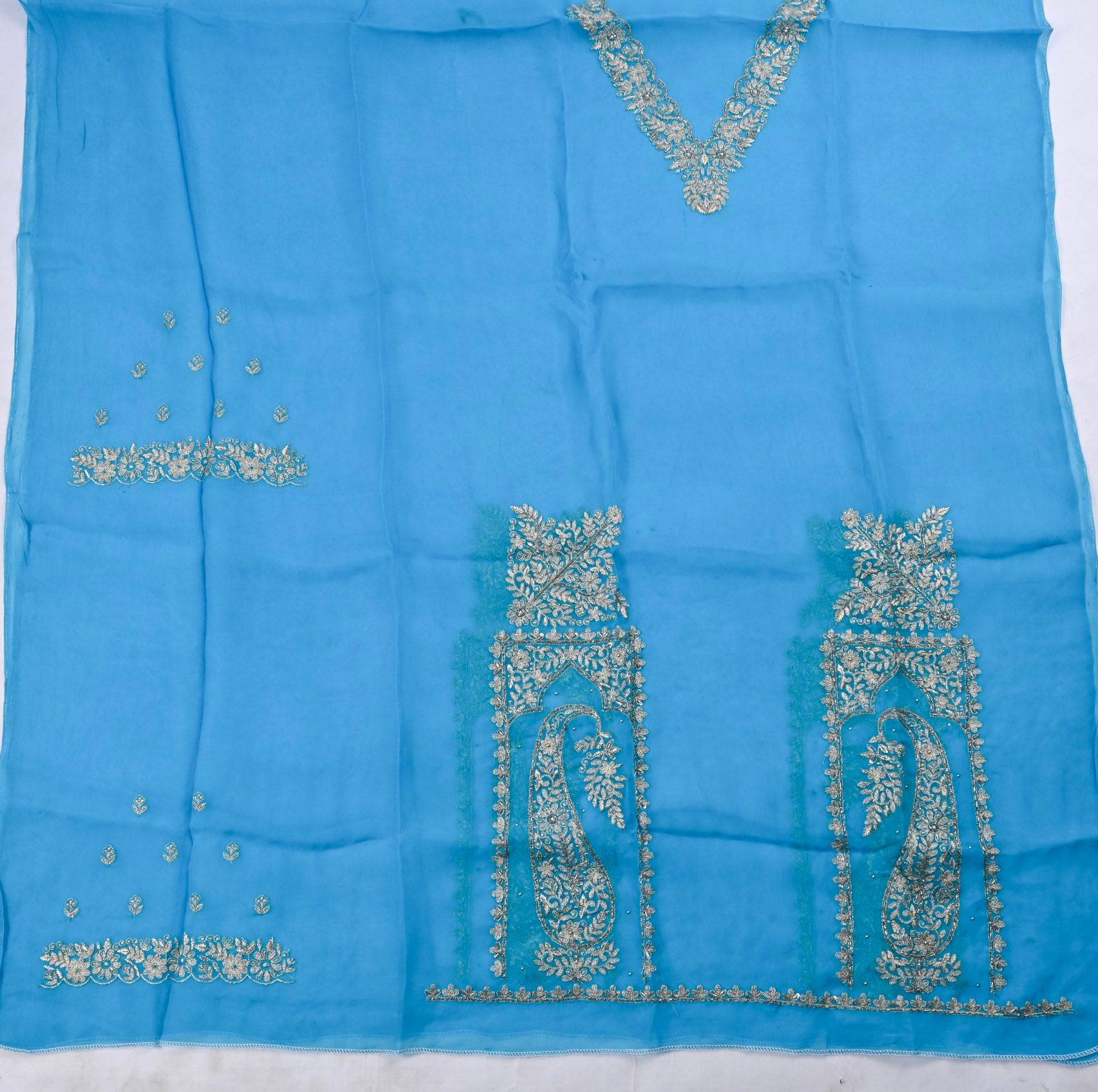 Organza Sky Blue Unstitched Suit