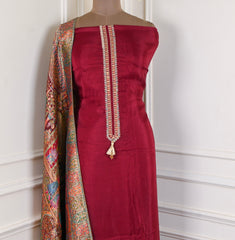 Crepe Silk Maroon Unstitched Suit