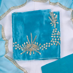 Firozi Glass Shimmer Unstitched Suit