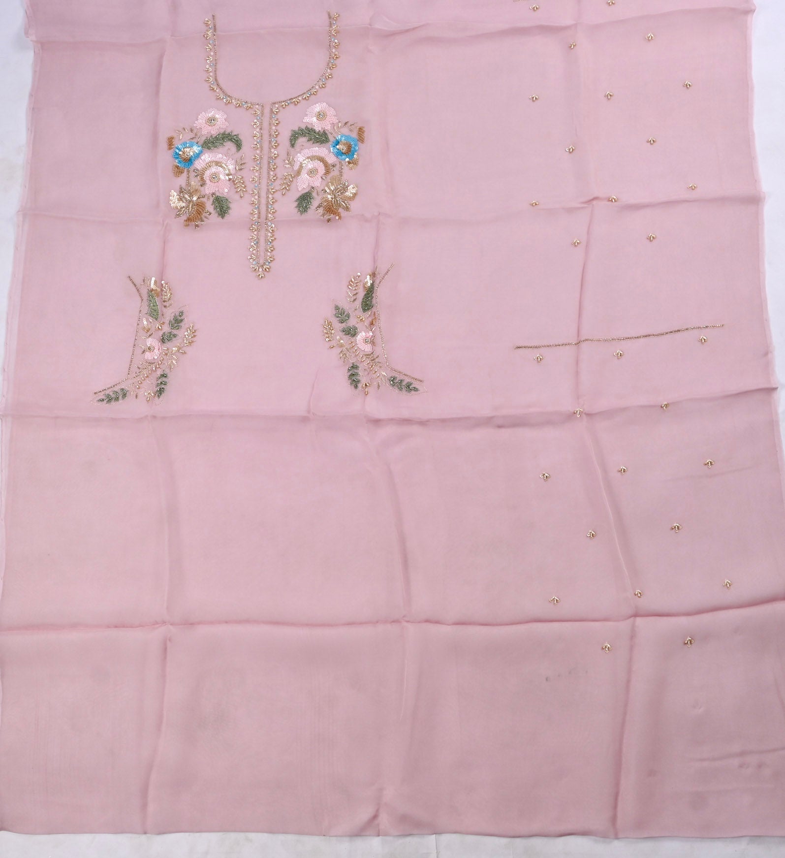 Organza Baby Pink Unstitched Suit