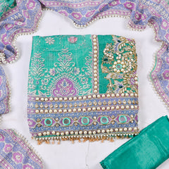 Crush Shimmer Ferozi Unstitched Suit