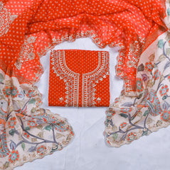 Organza Rust Unstitched Suit