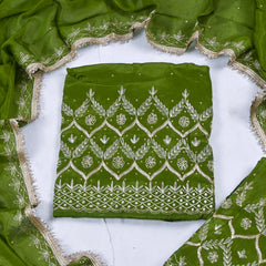 Crepe Green Unstitched Lehenga Suit