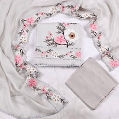 Organza Silver floral Unstitched Suit