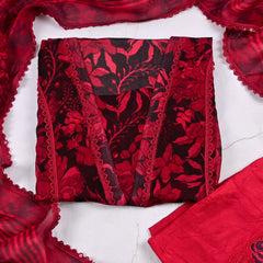 Twill Organza Maroon Unstitched Suit