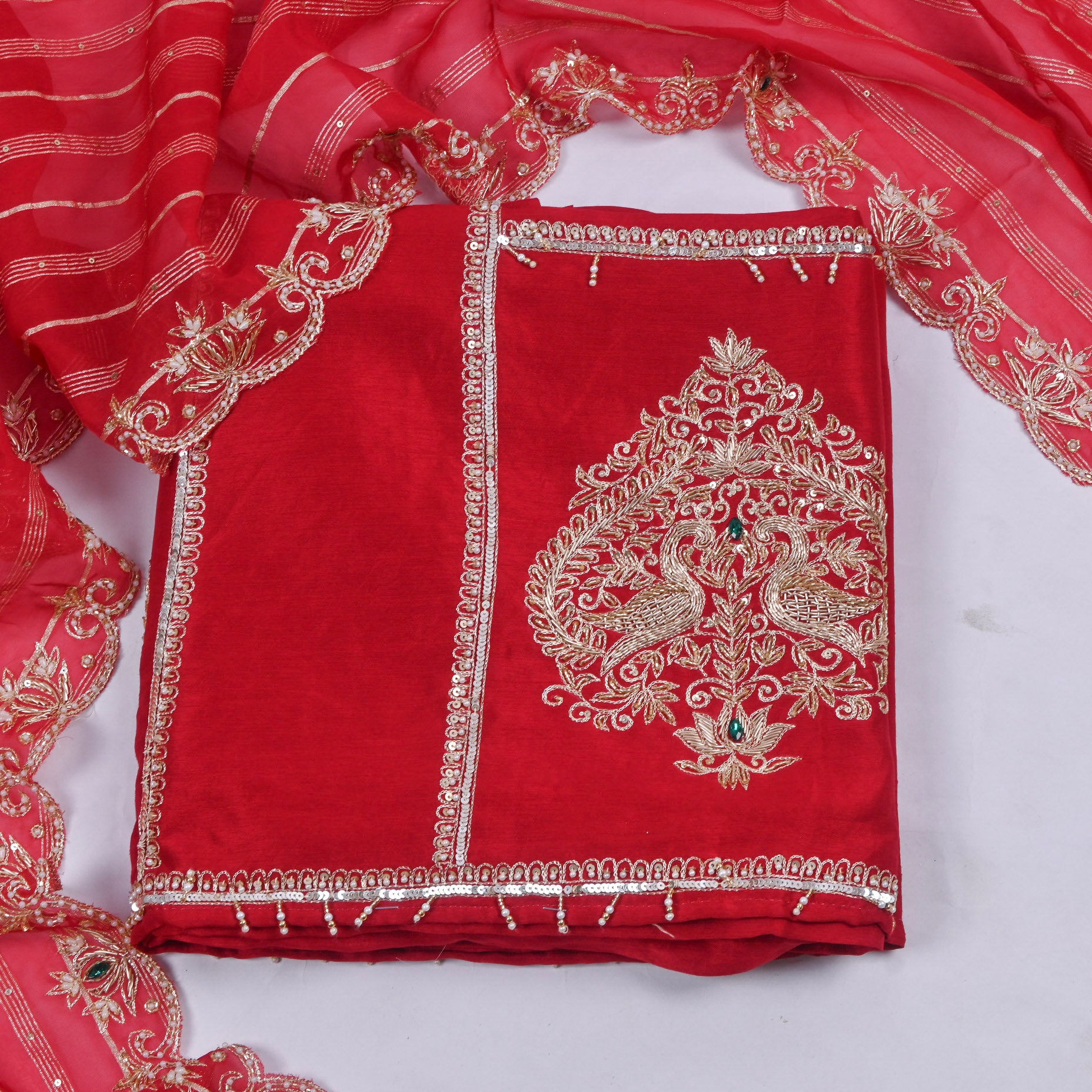 Khadi Red Unstitched Suit