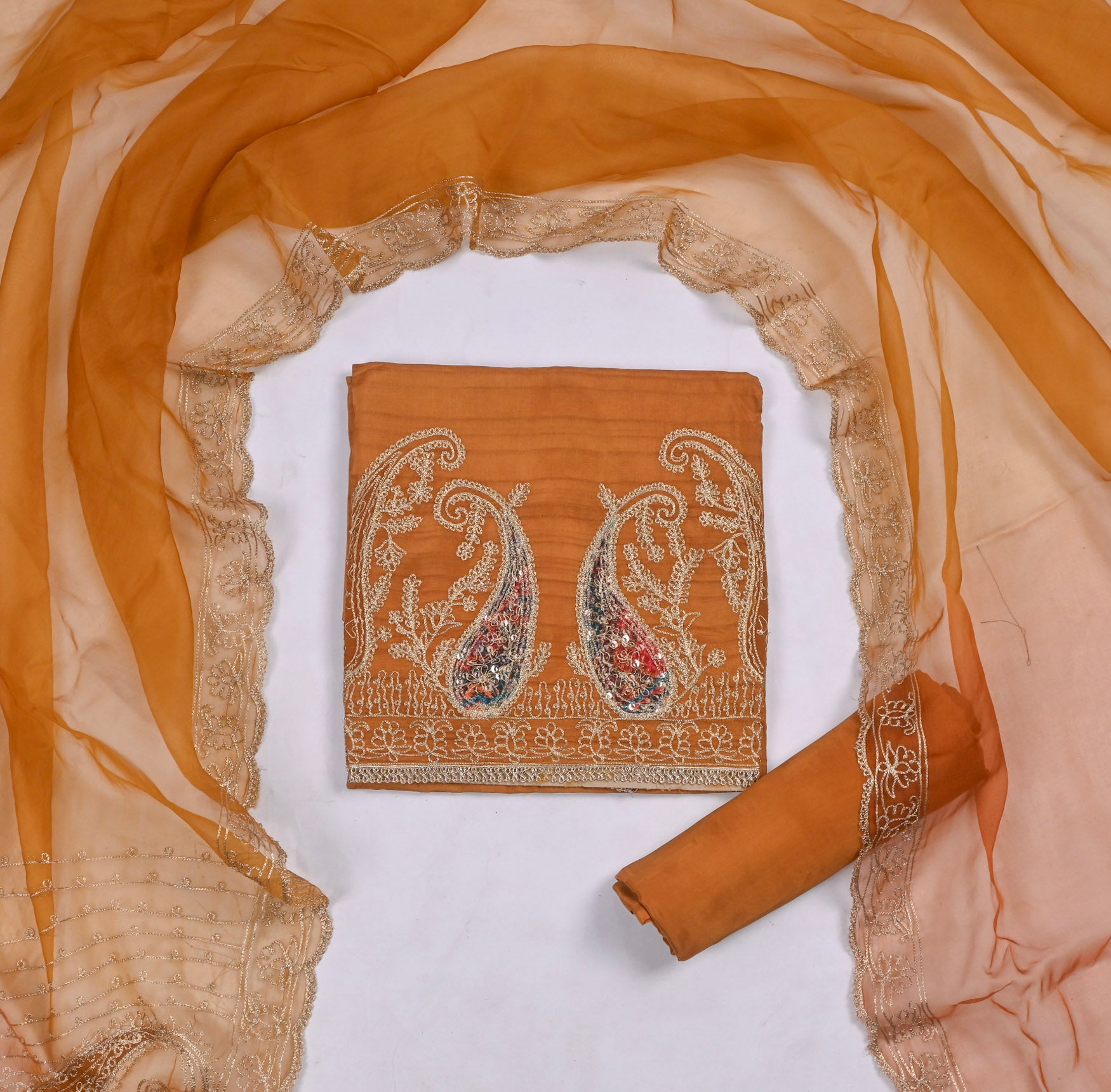 Raw Silk Orange Unstitched Suit