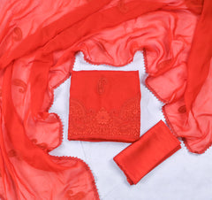 Organza Red Unstitched Suit